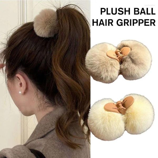 Accessoires de cheveux Faux fourrure Petite griffe à double face couvre-chefs en peluche Pom Clip Hairpin Girls Fluffy Grab A4C1