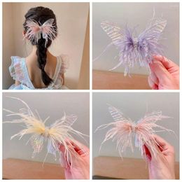 Acessórios de cabelo de penas para crianças grampos de cabelo de liga tridimensionais coloridos de borboleta para meninas