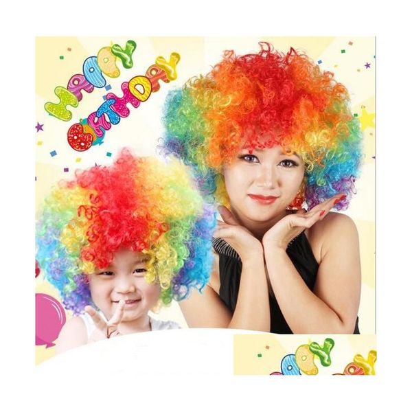 Accesorios para el cabello Festival Payaso Peluca Disfraz Circo Rizado Favores de fiesta Pelucas afro Fanáticos del fútbol de Halloween Entrega de la gota Bebé Niños Materni Dhm9U