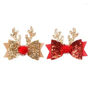 Accessoires de cheveux Festive Christmas Eping Bowknot Bows Trendy Elk Horn Headwear Barrets Holiday For Girls