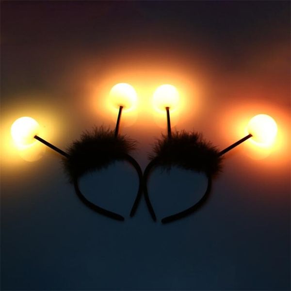 Accessoires pour cheveux Clignotant Plume Abeille Antenne Boule LED Light Up Bandeau Clignotant Femmes Garçon Fille Performance Fête D'anniversaire Cosplay Props Mariage 220909