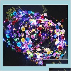 Accessoires de cheveux Clignotant LED Glow Flower Crown Bandeaux Light Party Rave Floral Guirlande Couronne De Mariage Fille Coiffe Décor D Drop Dhmts