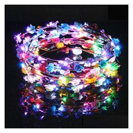 Accesorios para el cabello Flashing Led Hairbands Strings Glow Flower Crown Headbands Light Party Rave Floral Garland Luminous Wreath Drop Del Dhqvi