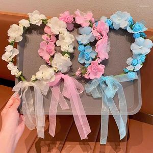 Accessoires pour cheveux Couronne florale Ruban réglable Fleurs Feuilles Bandeaux Filles Couronne de fleurs Mariée Halo Bohême Guirlande Enfants Casque