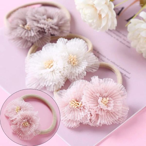 Accesorios para el cabello Flor Gasa Nylon Diadema elástica Princesa encantadora Bebé Kawaii Rosa Floral Banda para niños