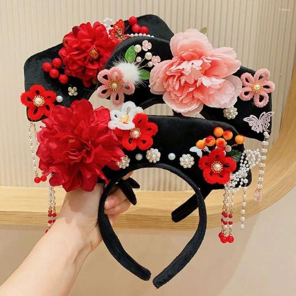 Accessoires pour cheveux, couvre-chef de Style chinois à fleurs, nœud à pompon, Clip Hanfu, coiffure Antique de l'année