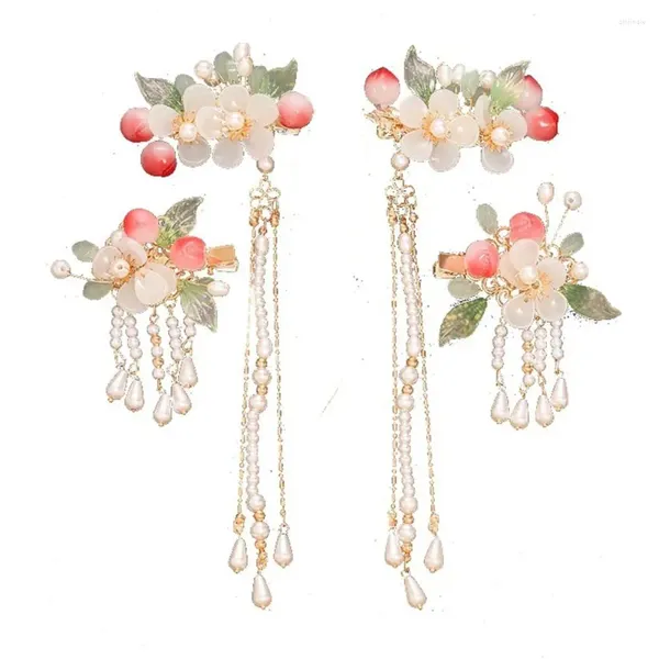 Accessoires pour cheveux Flower Girl Pearl Style chinois Couvre-chef Hanfu Clip Set Épingle à cheveux ancienne