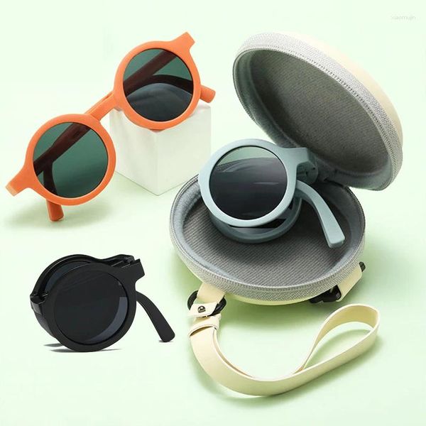 Accessoires de cheveux pliants pour enfants Lunettes de soleil Boîte de rangement Summer Baby Sun Glasses For Girls Boys Beach Retro Round Protection Child