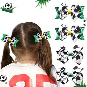 Accessoires pour cheveux Football Impression Chapeaux Sport Rencontrer Fille Vert Glitter Fans De Football Barrettes Ribbing Sangle Arc Bébé Épingle À Cheveux