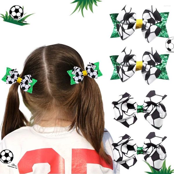 Accesorios para el cabello, gorros con estampado de fútbol, deporte, Meet Girl, brillo verde, pasadores para fanáticos del fútbol, cintas elásticas, lazo, horquilla para bebé