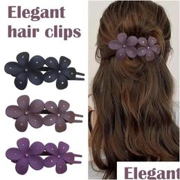 Accesorios para el cabello Frosted Butterfly Flower Clip grande Retro Elegante Headwear Ponytail Shiny Duckbill Rhinestone H S8D0 Drop Entrega Ba Otbi2