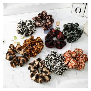 Accessoires pour cheveux Fille Hair Bows 9 couleurs filles léopard couleur tissu élastique anneau accessoires porte-queue de cheval bandeau élastique Scrun Dhc5A