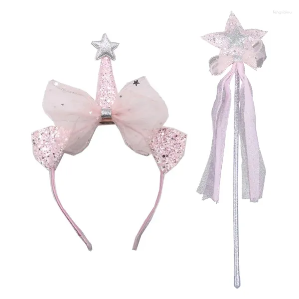 Accessoires pour cheveux fille coeur corne bandeau étoile baguette ensemble pour fournitures de fête d'anniversaire