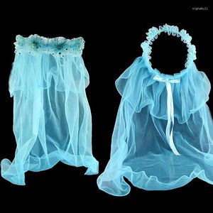 Accessoires pour cheveux fille princesse Floral Tulle fleur filles voiles de mariée Double couches bandeau dentelle Po accessoires nœud-noeud fête