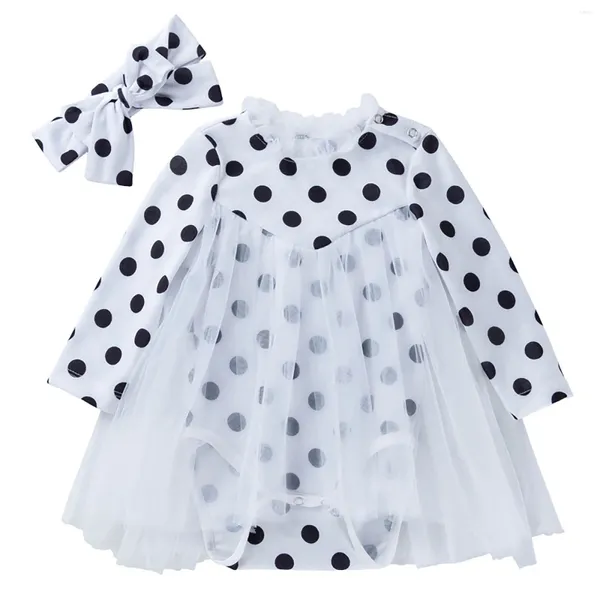 Accessoires pour cheveux Robe d'été pour filles, jupe d'escalade, imprimé à pois, col ras du cou, manches longues, nœud, vêtements pour bébés neutres, simples