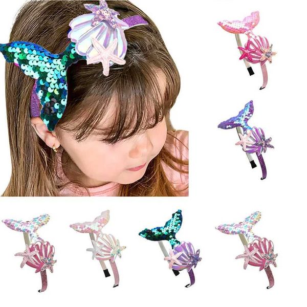 Accesorios para el cabello para niñas Mermaid con cáscara de lentejuelas coloridas princesas brillantes para niños dulces accesorios para el cabello fotos de fiesta de fiesta wx