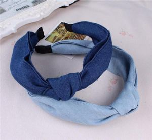 Accessoires de cheveux filles bandeau Denim loisirs nœud papillon bandeaux solide coréen jean bleu arcs bande femmes Barrette4694115