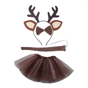 Accessoires de cheveux Filles Enfants Cerf Elk Animaux Thème Costume Tulle Jupe Avec Oreilles Bandeau Noeud Papillon Queue Pour Halloween Habiller Cosplay