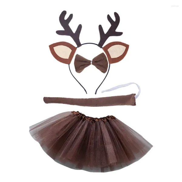 Accesorios para el cabello Niñas Niños Ciervos Elk Animales Tema Traje Falda de tul con orejas Diadema Pajarita Cola para Halloween Vestirse Cosplay