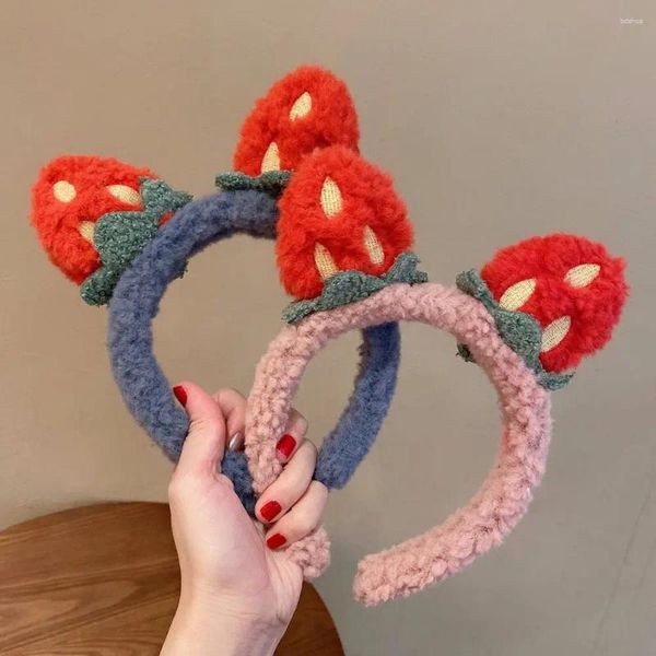 Accesorios para el cabello para niñas, diadema de estilo coreano con flores anchas para lavar la cara, aro de felpa, diadema de fresa, abrigo femenino