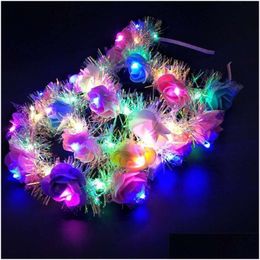 Haaraccessoires Glow Wreath Flower Headband Adts Light Up Led Toy Headbands Christmas Party Luminous Flashing Hairband 315 H1 Drop Dhscj