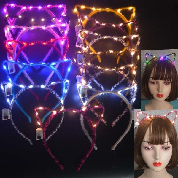 Accesorios para el cabello Brillante Cat Ear Diadema LED Flash Lights Headwear Regalo Cosplay Cumpleaños Fiesta de neón Traje de boda Halloween Navidad 220909