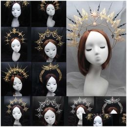 Haaraccessoires Gothic Lolita Tiara Crown Headband Diy Material Pakket Halloween Vintage Sun Goddess Barokhalo hoofdtalige delen Dhadm