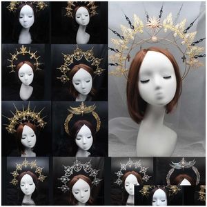 Accessoires pour cheveux Gothique Lolita Diadème Couronne Bandeau Bricolage Matériel Paquet Halloween Vintage Déesse du Soleil Baroque Halo Casque Pièces Dhadm