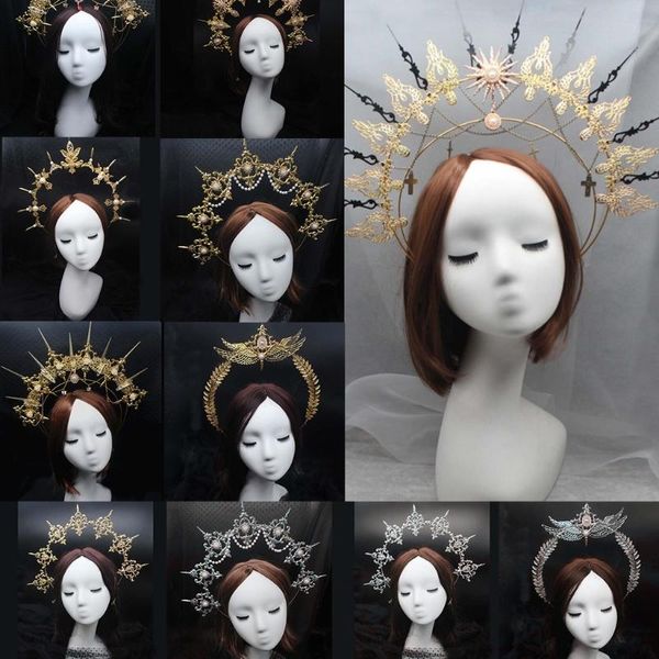 Accesorios para el cabello Gótico Lolita Tiara Crown Diadema DIY Material Paquete Halloween Vintage Sol Diosa Barroco Halo Piezas