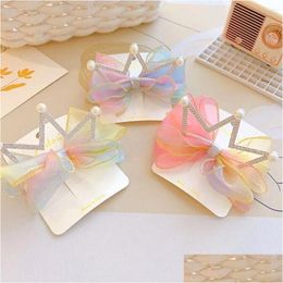 Accessoires de cheveux Gradient Couronne Barrettes Bow Imitation Perle Mignon Clip Enfants Fille Épingle À Cheveux Style Coréen Accessoire Drop Livraison Ba Dhc5Z