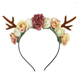 Accessoires pour cheveux Gril Antlers Bandeau Noël Anniversaire Rose Fleur Bandeaux Fête Floral Couronne Femmes Po Props