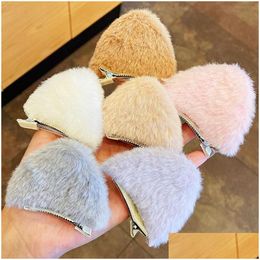 Accessoires pour cheveux Accessoires pour cheveux 2 pièces oreilles de chat un mot épingle à cheveux trois franges en peluche nationale pince douce mignonne côté animal style BB Drop D Dhjto