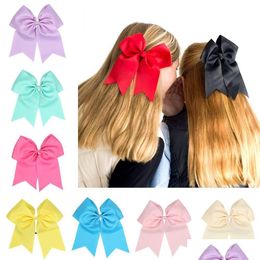 Haaraccessoires Haaraccessoires Girls Solid Ribbon Grosgrain Bows Clip met elastische stropdassen Bobbels Cheerleading Drop Delivery Baby Ki Dh0fx