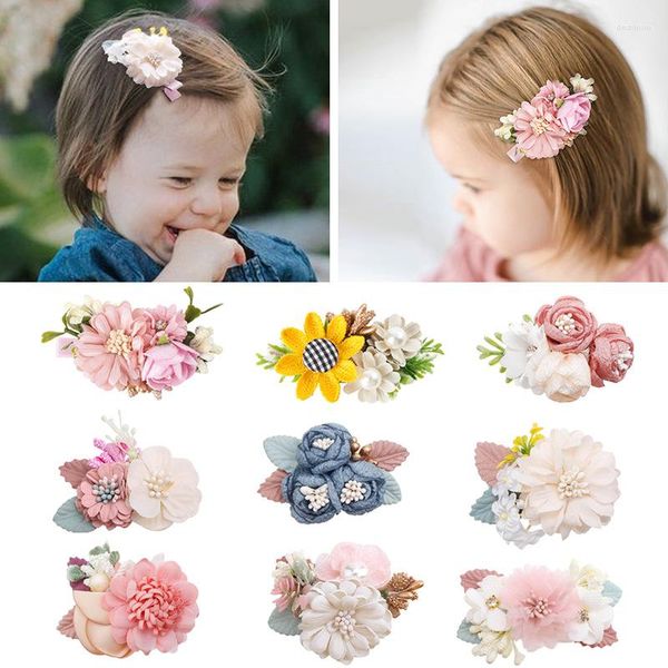 Accessoires pour cheveux Épingle à cheveux Pinces à cheveux Bébé Filles Chapeaux Princesse Rose Simulation Fleur Toddler Kids