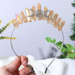 Accessoires de cheveux Halloween Cristal Brut Tiara Couronne Bandeau Noir Quartz Lune Déesse Sorcière Casque Femmes Filles Pour Cosplay Mariage