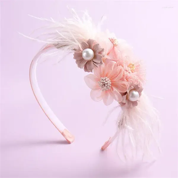 Accessoires de cheveux Bandeaux de fleurs à la main Filles Enfants Mignon Perle Plume Mariage Couronne Princesse Danse Fête Chapeaux Mode Cerceau