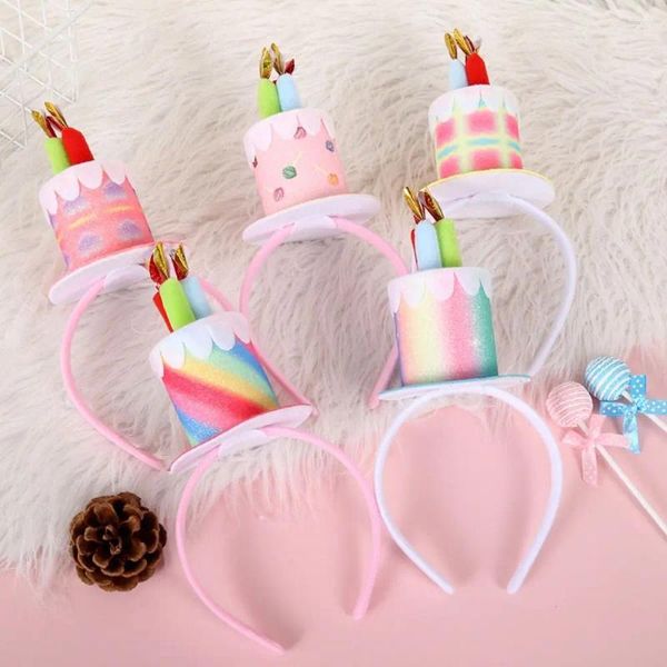 Accessoires pour cheveux, bandeau joyeux anniversaire, gâteau mignon, Style coréen, bougie colorée, cerceau pour femmes, accessoires Po