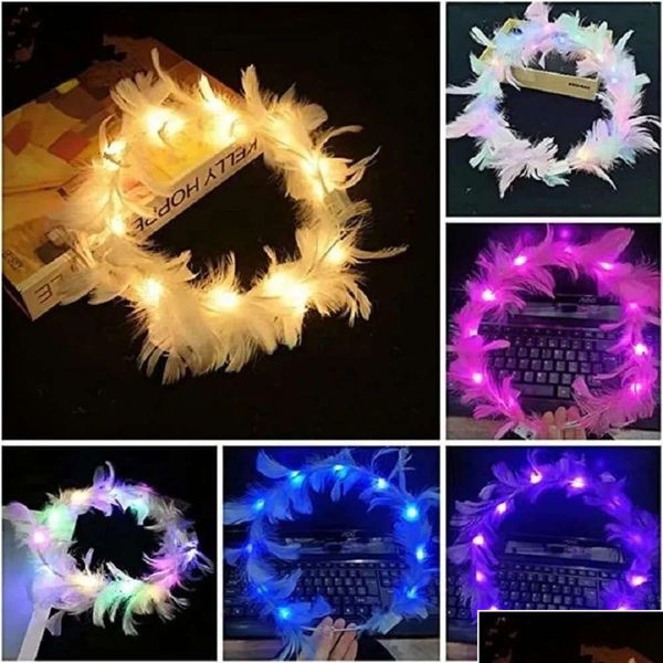 Accessoires de cheveux Headswear 10pcs Fleurs LED Scharpes Luminous Feathers Angels Crown Bandons de mariage Cadeau de Noël Gift 230815 DRO DHW2F