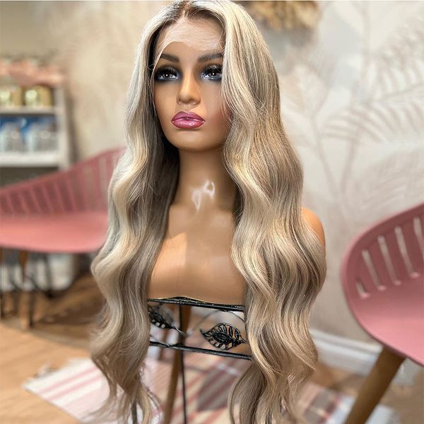 Les accessoires de cheveux mettent en évidence les perruques avant en dentelle blonde 13x6 cheveux humains Racines brunes du corps en vrac 360 Lace Frontal Wig Hd Full Lace Transparent 100% Human