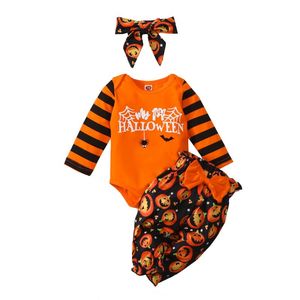 Haaraccessoires baby babyjongens meisjes outfits lange mouw romper bodysuit halloween cartoon broek spul voor peuter blanke meisje bowshair