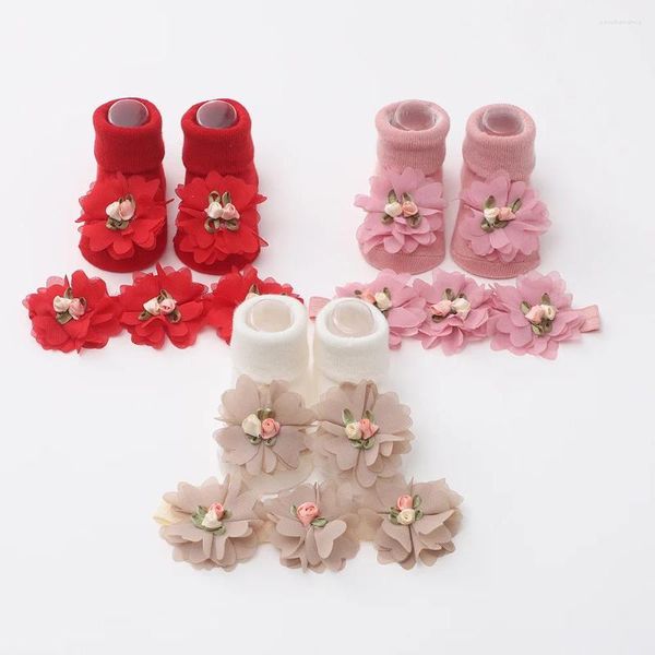 Accessoires pour cheveux pour bébés filles, ensemble de chaussettes, bandeau en soie, motif Floral, caoutchouc, bandeaux élastiques antidérapants, pour tout-petits