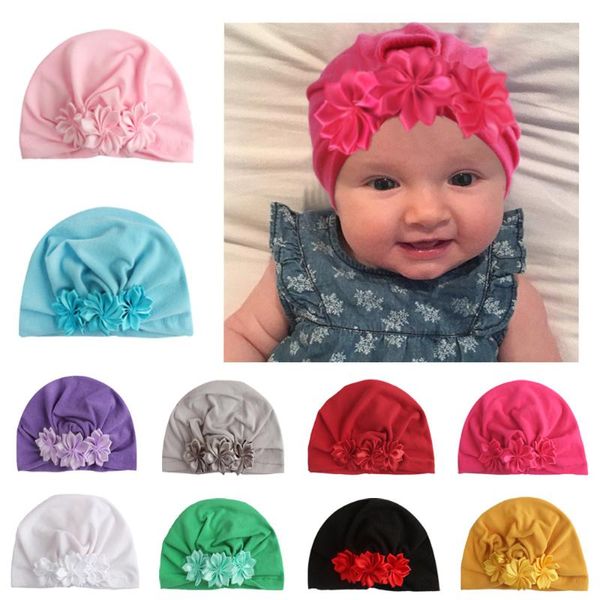 Accessoires de cheveux Bonnets de naissance avec ruban Fleurs Mélange de coton Kont Turban Filles Enfants Bonnet extensible Chapeau Accessoires de bébé Cheveux