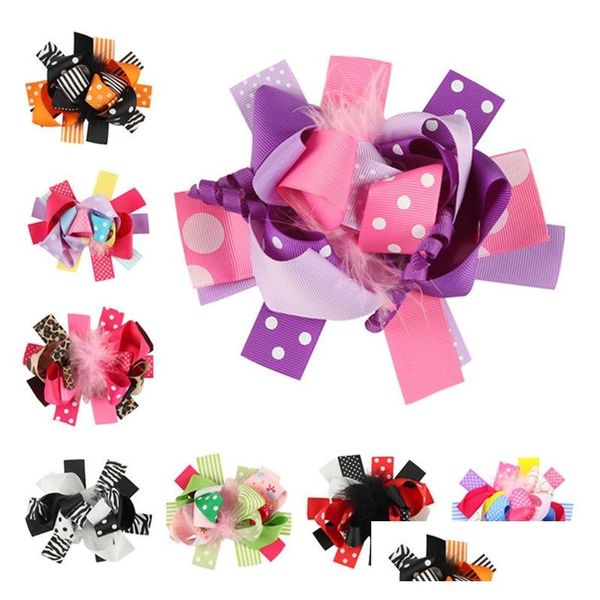 Accesorios para el cabello Clips para bebés Arcos Horquillas para el cabello Boutique Niños Colorf Bowknot con clip Pasadores de plumas para niños Gb056 Drop Delivery Baby Dhzkx