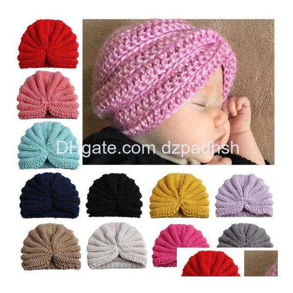 Accesorios para el cabello Ins Baby Girls Boy Lana Gorros huecos Niños Tejer Cloghet Sombrero Infantil Niño Boutique Indio Turbante Primavera Otoño Dhjnn