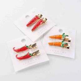Accesorios para el cabello Joyería Zanahoria Fruta de fresa Pin girl Side Clip Simple Coreano Metal Neto Red Bangs Duck Pico