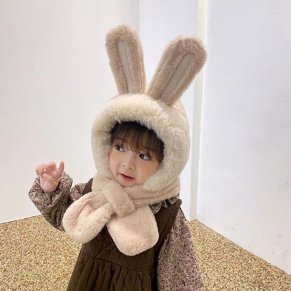 Accesorios para el cabello Kawaii Baby Hat Bufanda de una pieza Niños Niñas Lindo Otoño Invierno Oreja de dibujos animados Felpa Sombreros cálidos Gorro a prueba de viento para niños