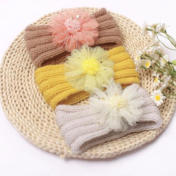 Accessoires de cheveux enfants bébé infantile princesse dentelle bandeau floral filles bande tricot turban chapeaux chapeaux pour 0-3 ans