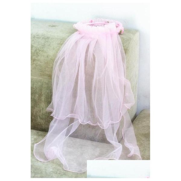 Accessoires de cheveux Girls Girls Princesse Flower Couronne Bougette Fleurs Fille Fille Long Veil Floral Floral Wedding Party Faven Christmas Pink Dhoyi