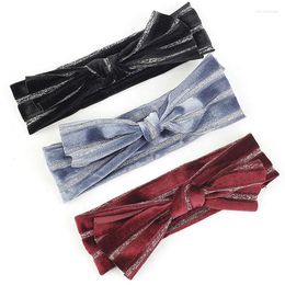 Accessoires de cheveux enfants noeud en velours bande pour enfants avec bande d'argent pour 0-3 ans bébé Turban bandeau bandeau élastique