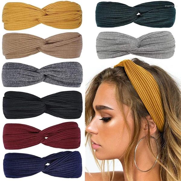 Accessoires pour cheveux Bandeau tricoté Couleur unie Élastique Cross Sports Femme Yoga Hairband Running Fitness Sweatband Maquillage Face Band